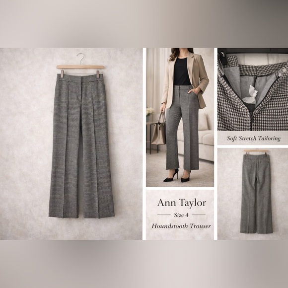 Ann Taylor Pants - Ann Taylor Houndstooth Wide Leg Trouser High Waist Sz 4 NWT